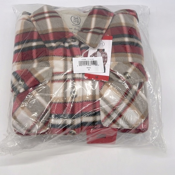 Sage Ladies' Plush Plaid Shirt Jacket Red - Picture 4 of 10